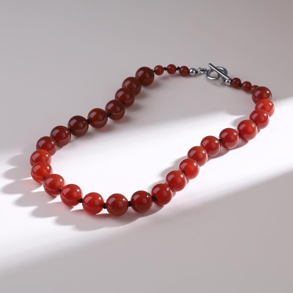 Womens Beaded Red Carnelian Necklace 16/18in Bold Elegant Choker Jewelry - Picture 4 of 6